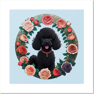 Black Toy Poodle Rose Wreath Posters and Art